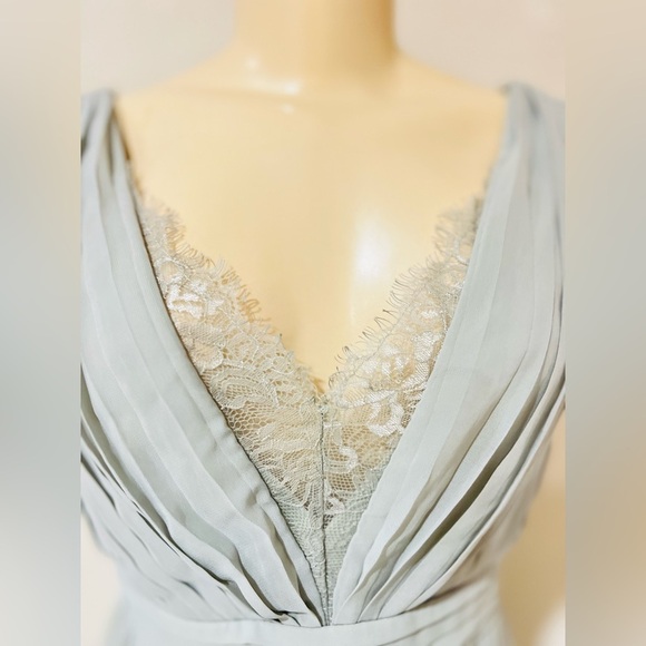 Little Mistress Pleated Lace Maxi Evening Dress in Sage colour Maternity dress 8 - Picture 13 of 15